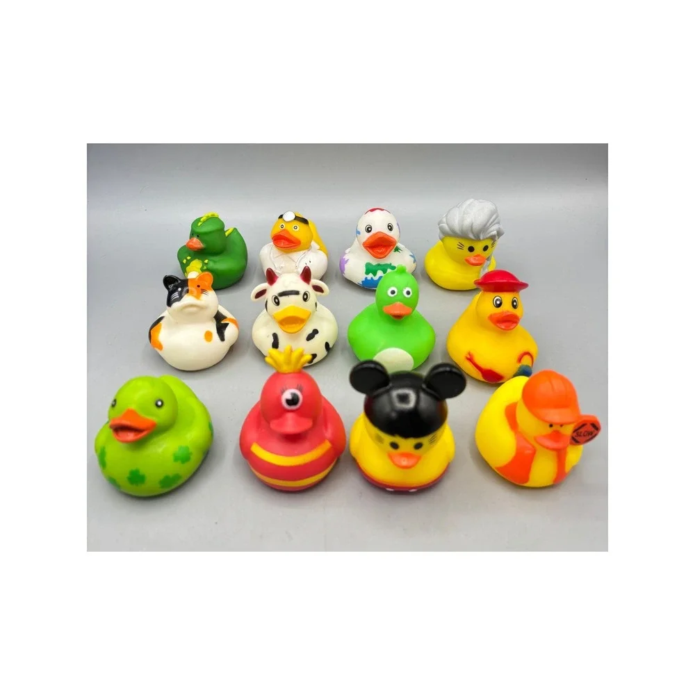 Assorted Novelty Rubber Ducks Lot of 12 Jeep Ducking Cow Cat Doctor Dragon 2in